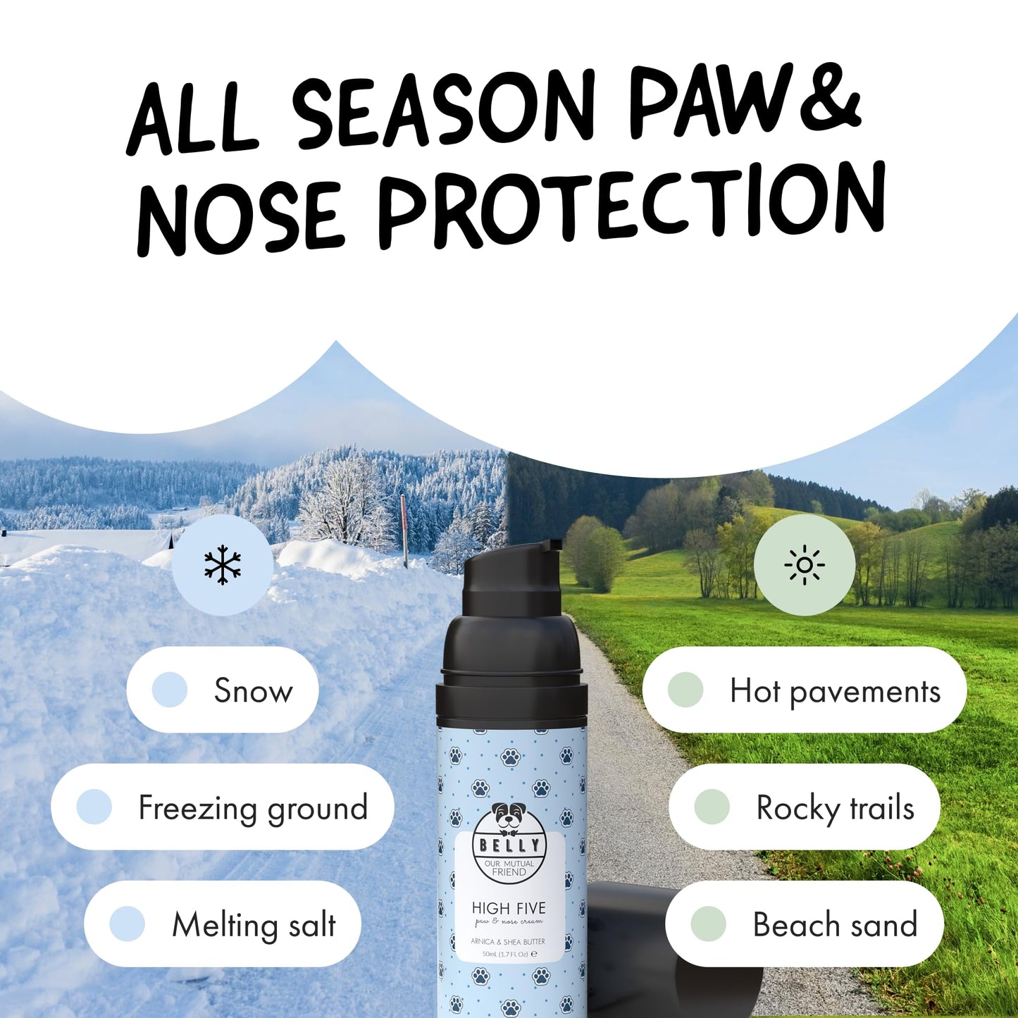 Belly® Dog Paw Balm 50g - 100% Natural, Lick Safe & Unscented Moisturiser for Cracked Paws, Dry Noses, Elbows & Ears - All Season Protection from Snow, Salt, Heat & Rough Surfaces - Dog & Cat Paw Balm