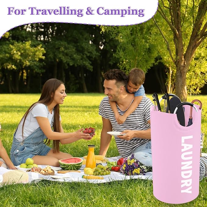 2Pcs Foldable Pink Laundry Basket
