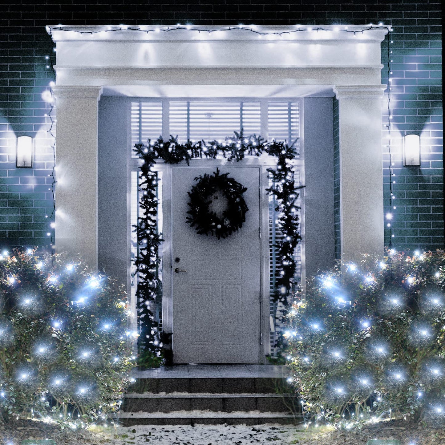 Cool White Net Lights, 360 LED Outdoor Christmas Net String Lights, 21 ft x 5 ft Large Net Mesh String Lights, 8 Modes Twinkle Lights Connectable Plug in for Bushes Christmas Yard Garden Party Decor