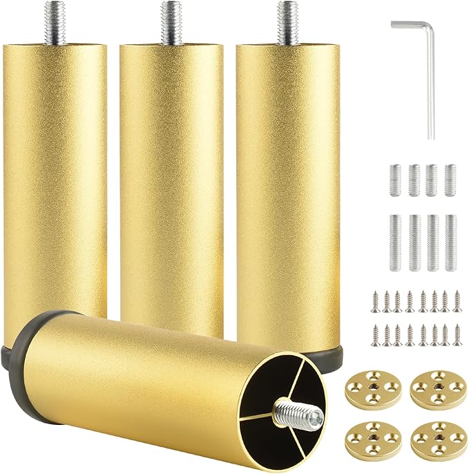 4 Pack Gold Metal Furniture Legs M8 Replacement Sofa Legs Screw in 4.7 Inch