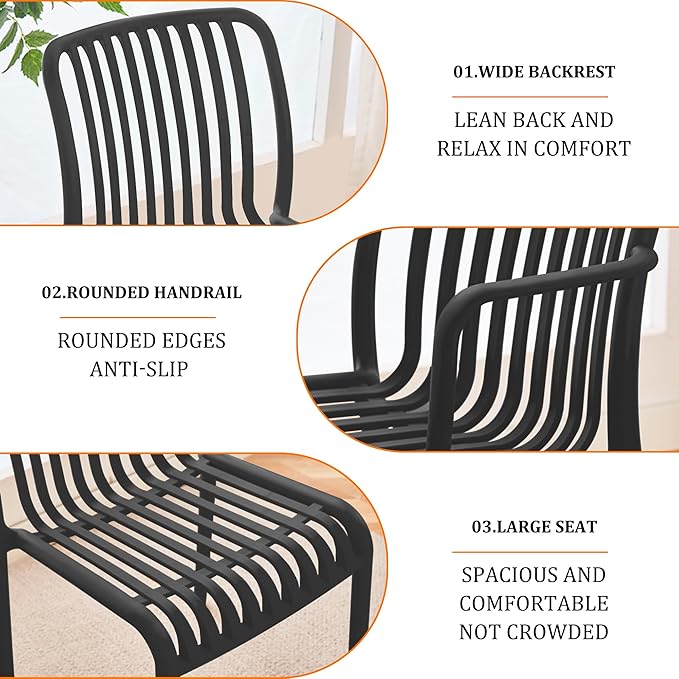 Patio Chairs Set of 4, All-Weather Stackable Outdoor Dining Chairs with Curved Back, Patio Dining Chairs for Patio, Deck, Porch, Backyard, Restaurant, Cafe, Black