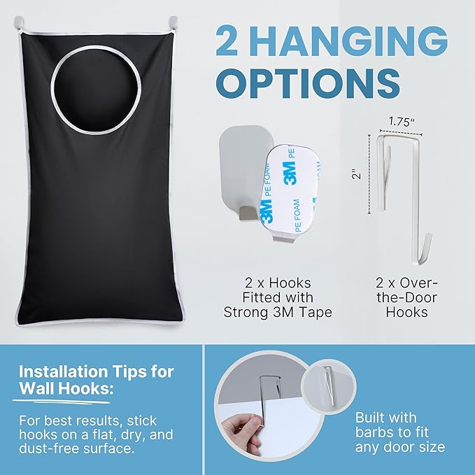 Hanging Laundry Hamper Bag XL 40x22", Space Saving over the Door Storage Bags