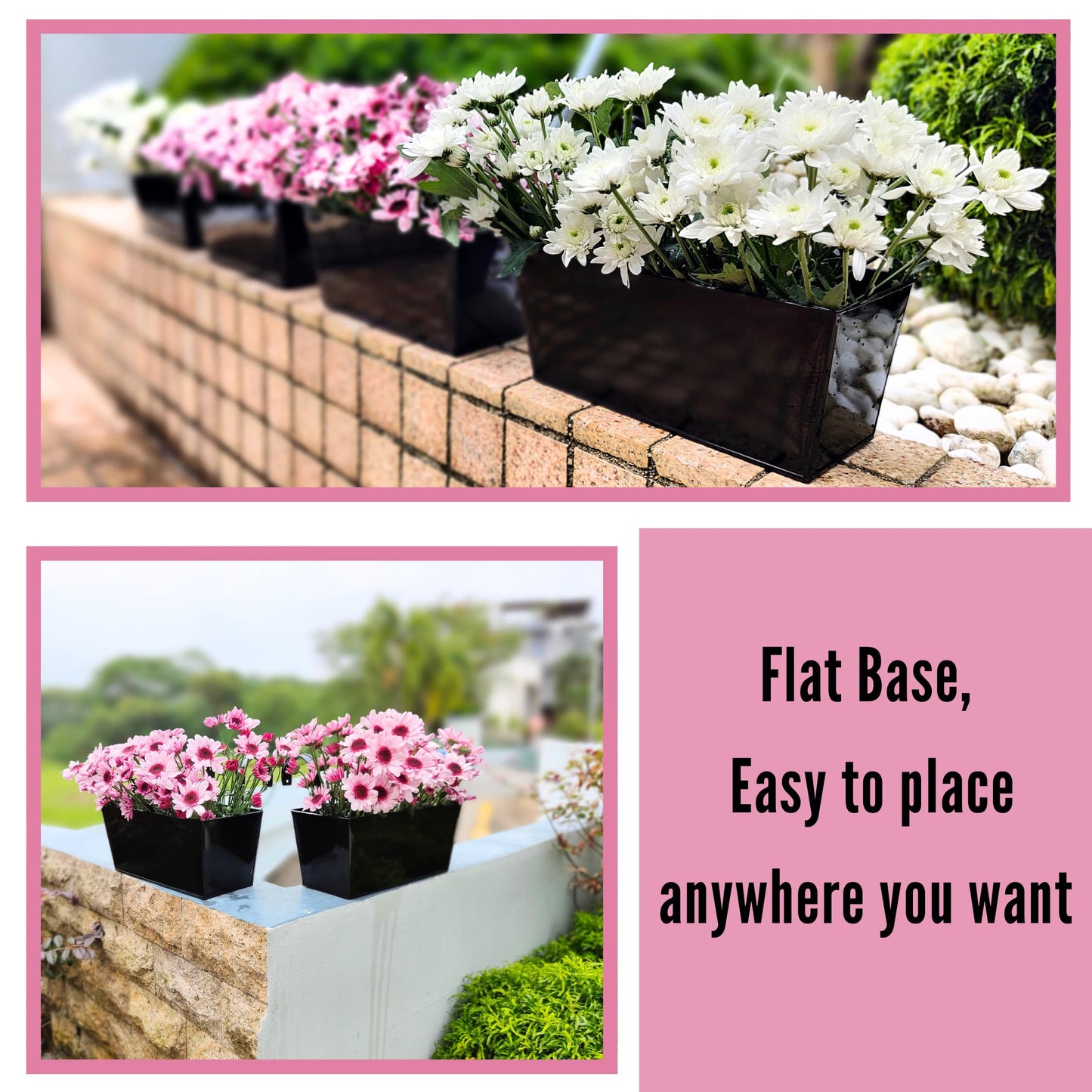 LaLaGreen Rail Planter (16 Inch, 5 Pack) Metal Planters Hanging Flower Pots Rectangular Buckets Herbs Modern Wall Mount Iron Balcony Box Plant Holder Deck Railing Fence Porch Home Outdoor Plants Decor