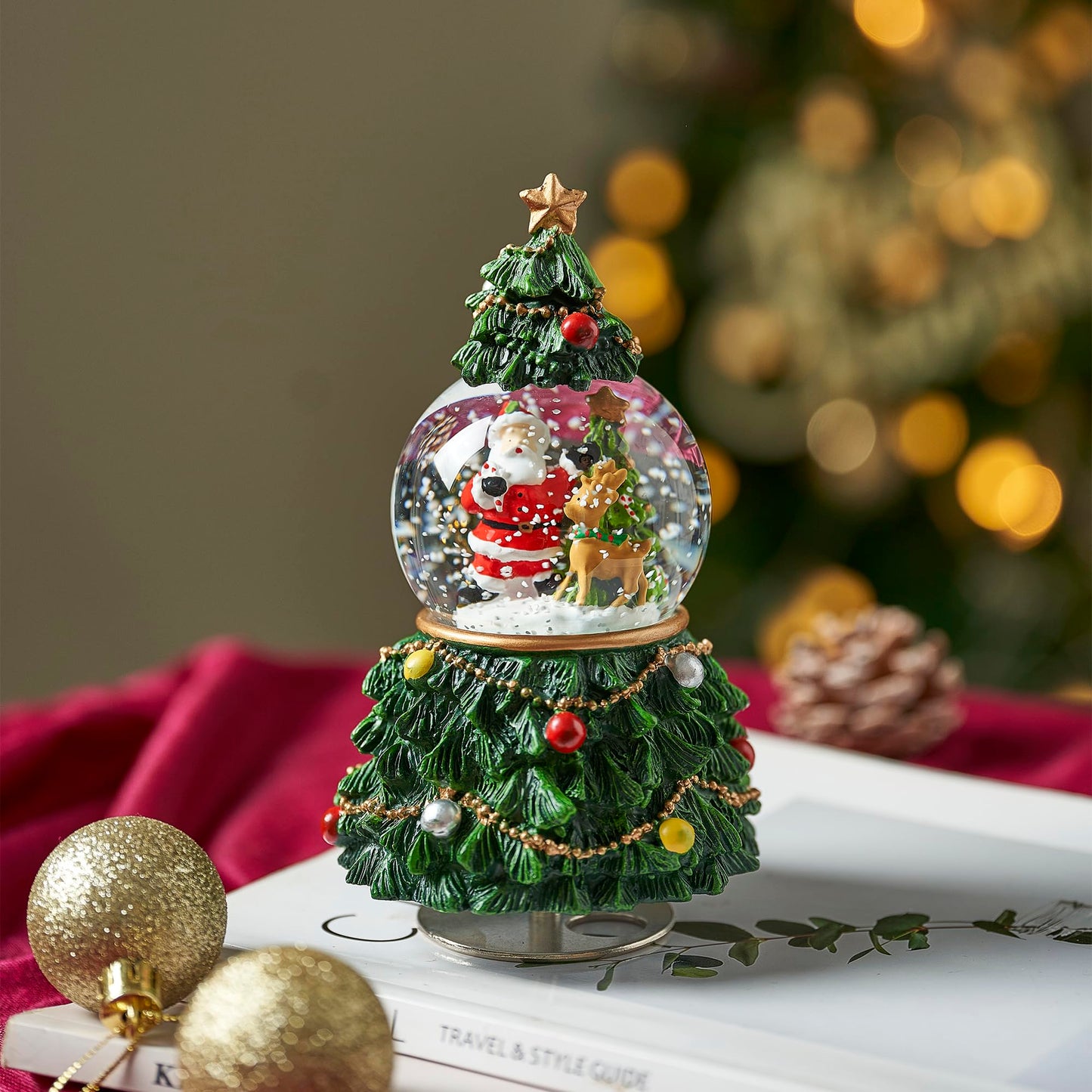 LOVE FOR YOU Gift Wrapped Christmas Tree Snow Globe Music Box Santa Claus Reindeer Festival Xmas Indoor Home Decoration Ornament Holiday Party Gifts