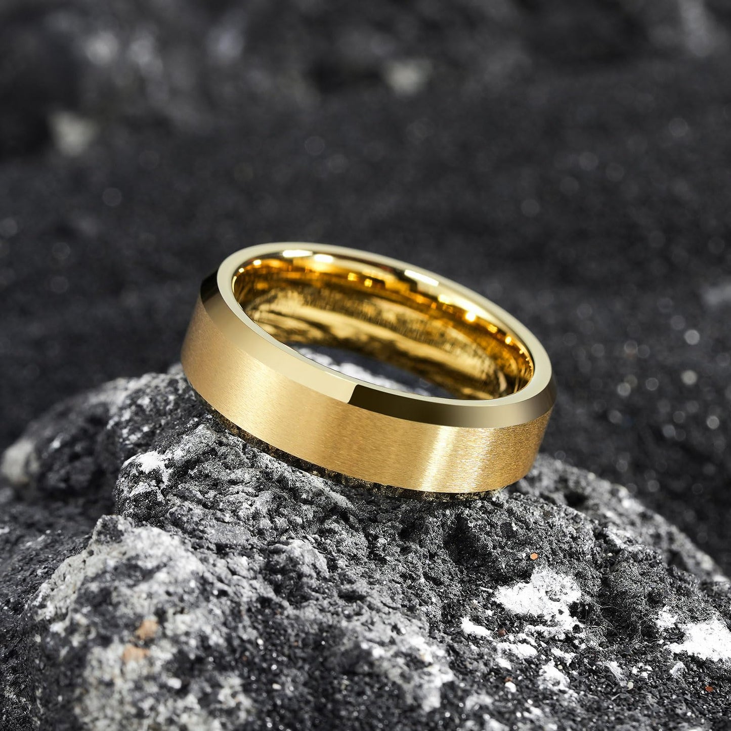 King Will 7mm Basic Tungsten Rings For Men Gold Wedding Band Polished Edge Brushed Matte Promise Ring Comfort Fit (Size 12)