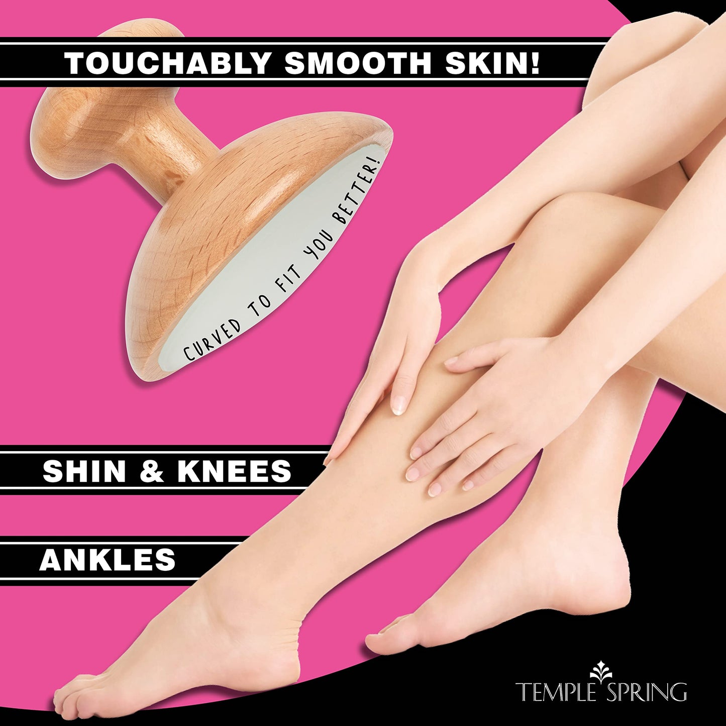 Temple Spring Curved Crystal Hair Eraser - Magic Crystal Hair Remover Stone for Legs, Back and Body - Exfoliating Painless Hair Removal for Silky Smooth Skin - Beechwood