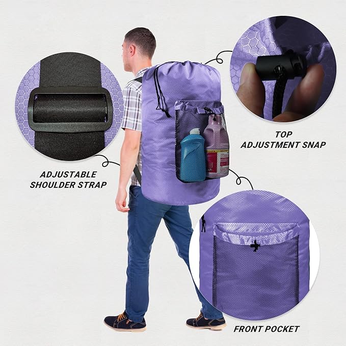 Laundry Bag with Shoulder Straps and Mesh Pocket Laundry Backpack Large