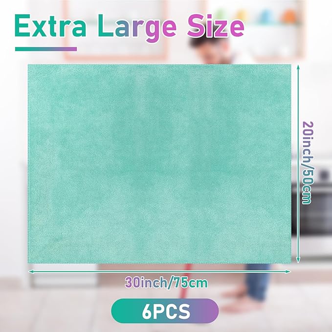 Newwiee 6 Pcs Extra Large Microfiber Cleaning Cloth 30" x 20" Washable Reusable
