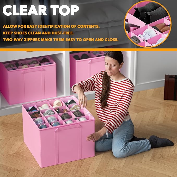 SpaceAid Shoe Organizer for Closet, 2 Pack Foldable Shoe Storage Containers