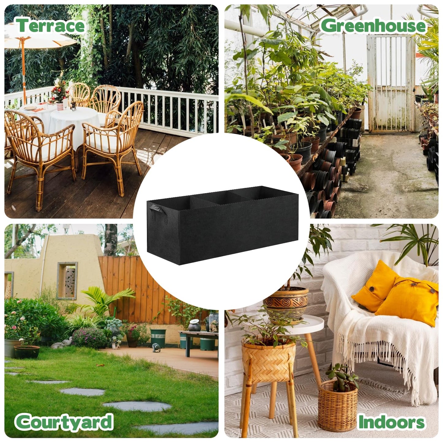 CIEOVO 4 Pack Fabric Raised Garden Bed, 22 Gallon 3 Grids Breathable Garden Growing Bags with Handle, Garden Grow Planter Bags Plant Bed for Growing Herbs Flowers and Vegetables