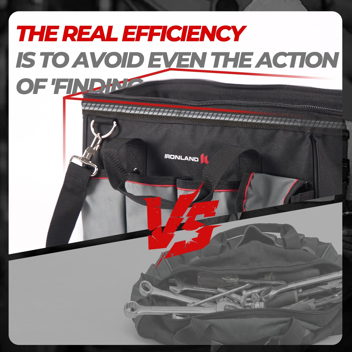 IRONLAND 16.5 Inch Hard & Sturdy Bottom Tool Bag Organizer for Men, Waterproof Heavy Duty Tool Bag with Handle & Large Zipper, Ideal for Mechanics Electrician Handyman Hvac, Great Gift for Dad