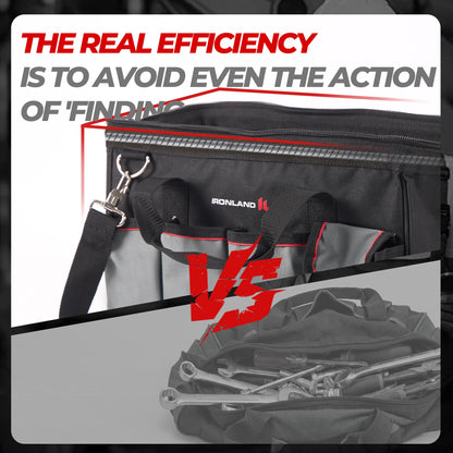 IRONLAND 16.5 Inch Hard & Sturdy Bottom Tool Bag Organizer for Men, Waterproof Heavy Duty Tool Bag with Handle & Large Zipper, Ideal for Mechanics Electrician Handyman Hvac, Great Gift for Dad