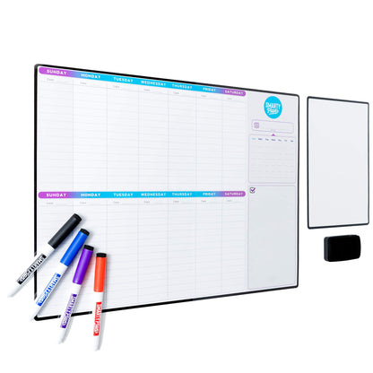 SmartyPlans Dry Erase Weekly Extra Thick Magnetic Calendar for Refrigerator: 17x13 Two Week Planner and 6x9 White Board, 4 Fine Tip Markers and Eraser with Magnets. Stain Resistant. Shipped Flat.