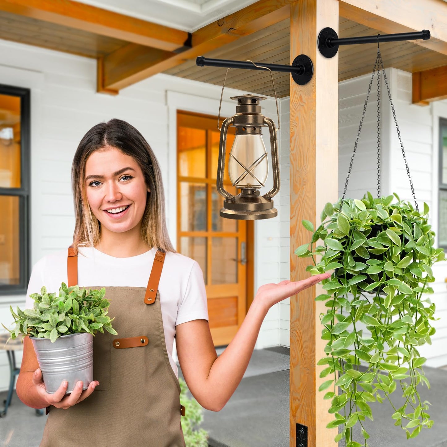 2 Set Plant Wall Hanger Rod(12.2'') with Hanging Chain, Heavy Duty Metal Rod Hanging Holder 30lbs Weight Capacity for Indoor/Outdoor Plants, Mounted Plant Shelves for Wall Window(Pot Not Included)