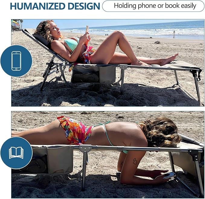 Tanning Chair with Face Hole, Adjustable Folding Chaise Lounge Chairs