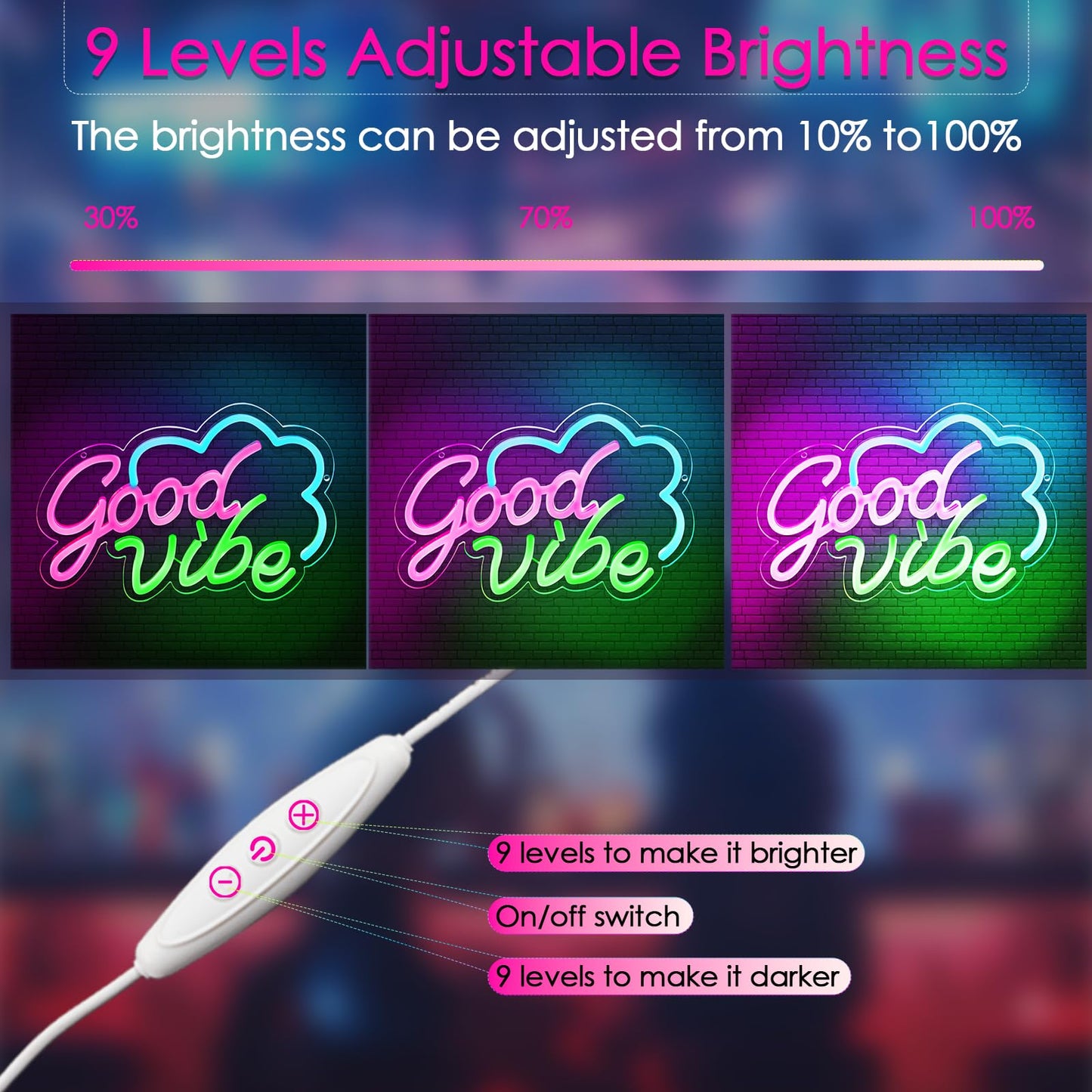 Good Vibe Neon sign Led Neon Lights Pink Wall Decor for Bedroom Led Sign USB Powered for Wall Decor Dimmable for Christmas Thanksgiving Birthday Party Girls Gifts