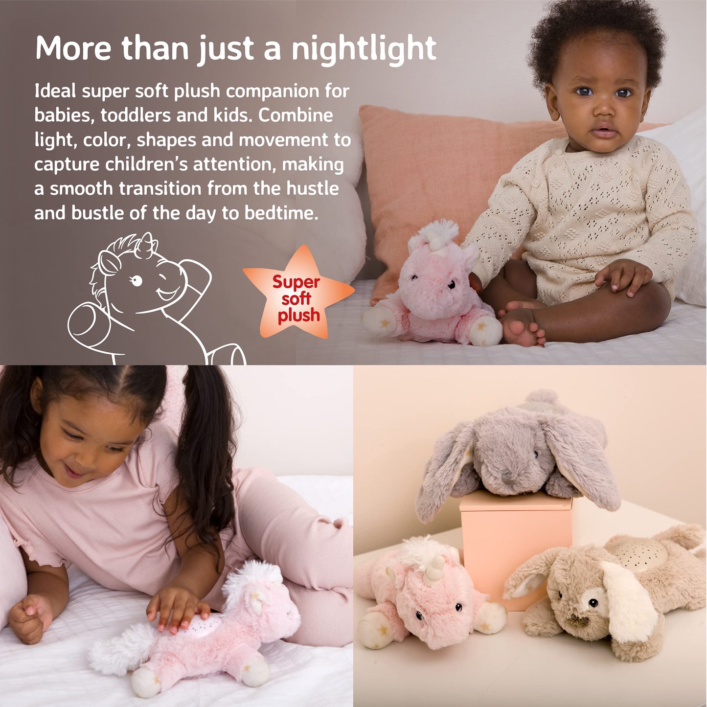 Cloud B Mini Night Light Soothing Star Projector | Soft Brightness | 3 Colours | 1 Constellation | Auto Shut-Off | Unicorn Plush Night Light Dream Buddies Ella The Unicorn