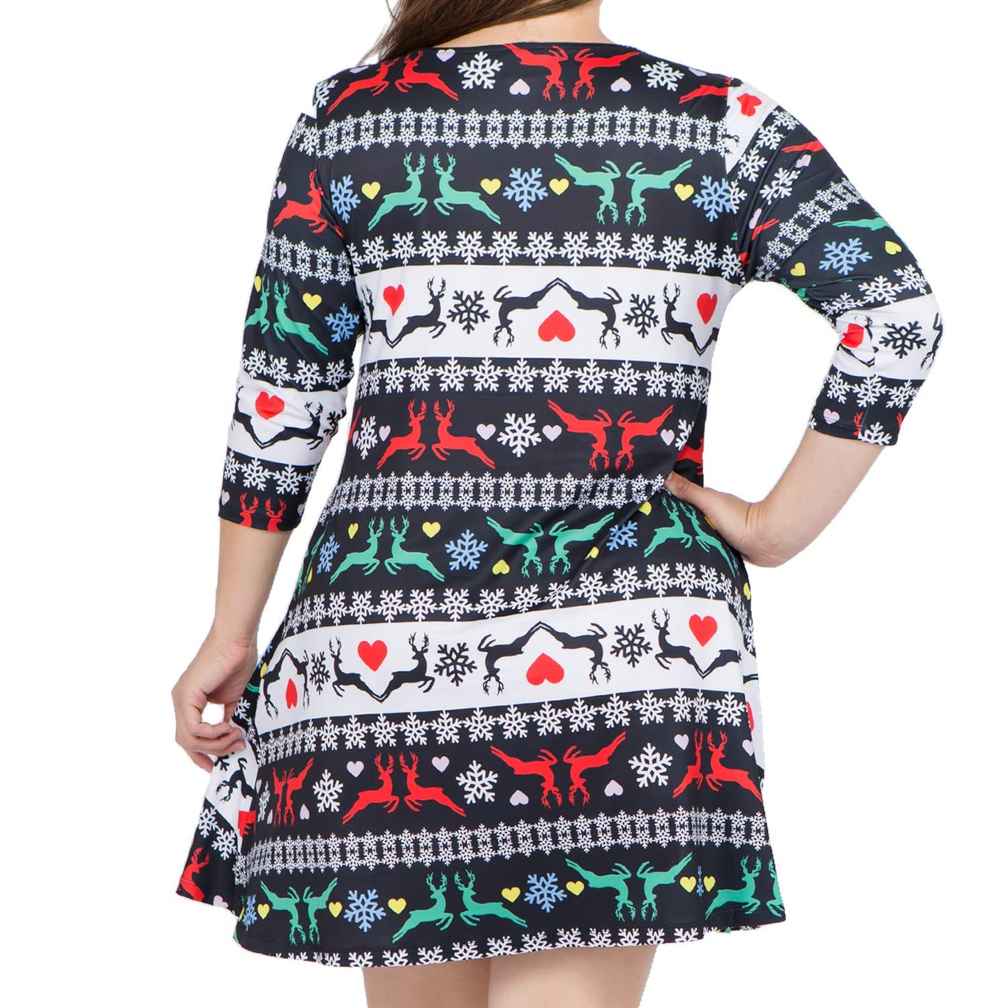 ICONOFLASH Women's Plus Size Ugly Christmas Sweater Dresses with Pockets XL 3/4 Sleeves Crew Neck A Line Dress Holiday Party Black