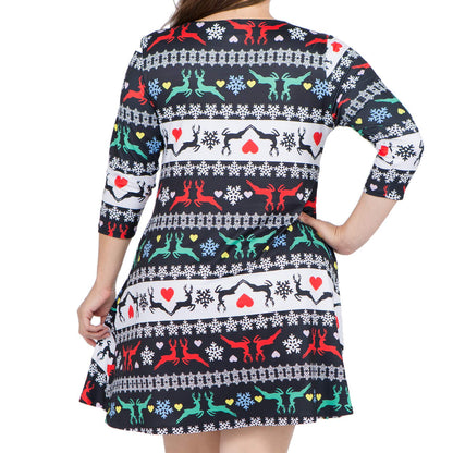 ICONOFLASH Women's Plus Size Ugly Christmas Sweater Dresses with Pockets XL 3/4 Sleeves Crew Neck A Line Dress Holiday Party Black