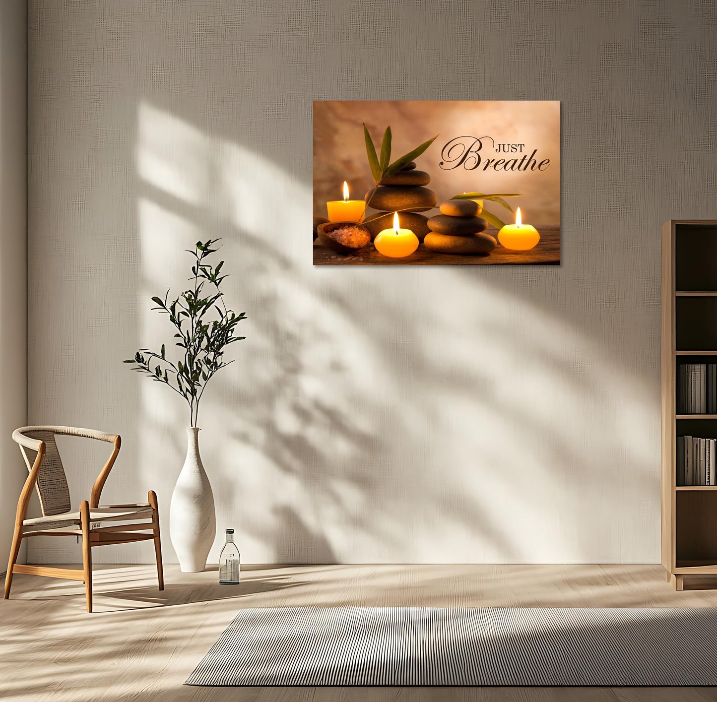 YIOZHAOFH Zen Wall Decor Just Breathe Motivational Bathroom Wall Art Yoga Room Poster for Women Spa Picture Painting Spiritual Artwork Framed for Living Room Ready to Hang (12L x 16W)