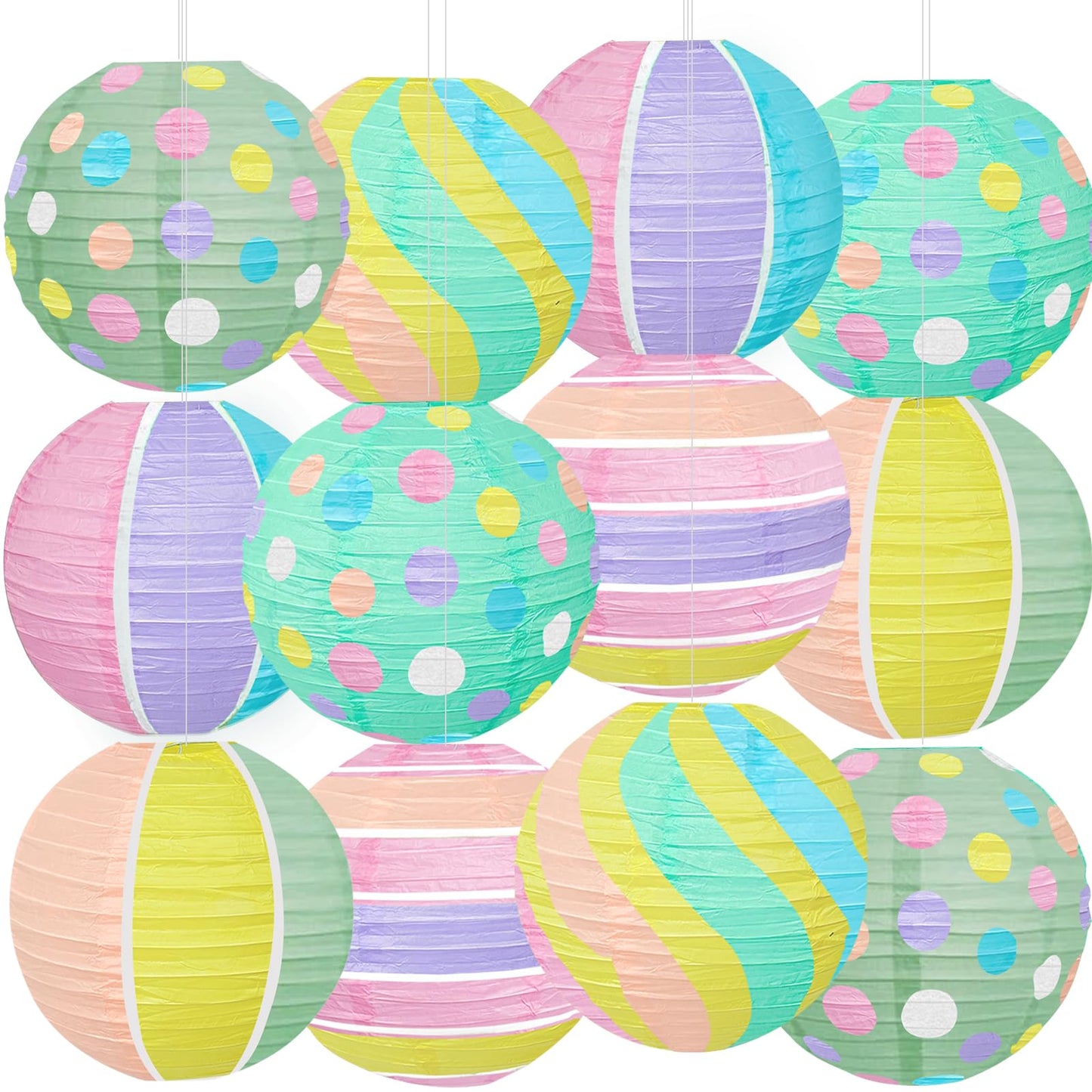 ADLKGG 12 Pieces Pastel Party Decorations - 8 Inches Hanging Paper Lanterns for Baby Shower, Mother's Day Brunch, Spring Garden Party, Bridal Shower and Easter Classroom Decor