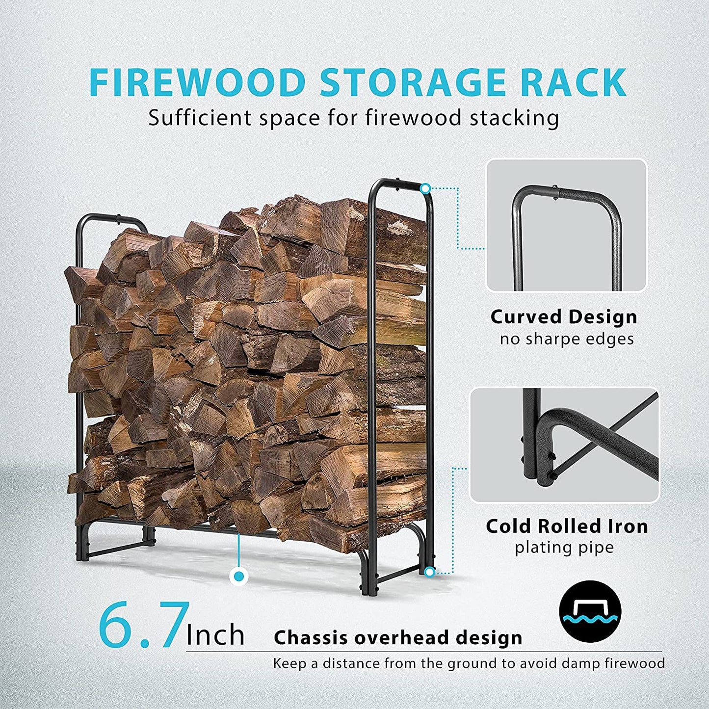 VIVOHOME 5ft Heavy Duty Indoor Outdoor Firewood Storage Log Rack with Cover Combo Set Black and 5ft Outdoor Firewood Storage Cover with Zipper and Hook Loop Tape (Log Rack not Included)