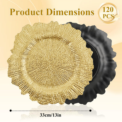 ZHTLTHZ 120-Pack 13" Gold Beaded Charger Plates – Disposable/Reusable Plastic Round Dinner Chargers, Prevents Food Overflow, Elegant Wedding Tableware, Formal Party Holiday Decor