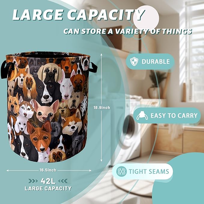Cute Dogs Different Dog Laundry Basket Foldable