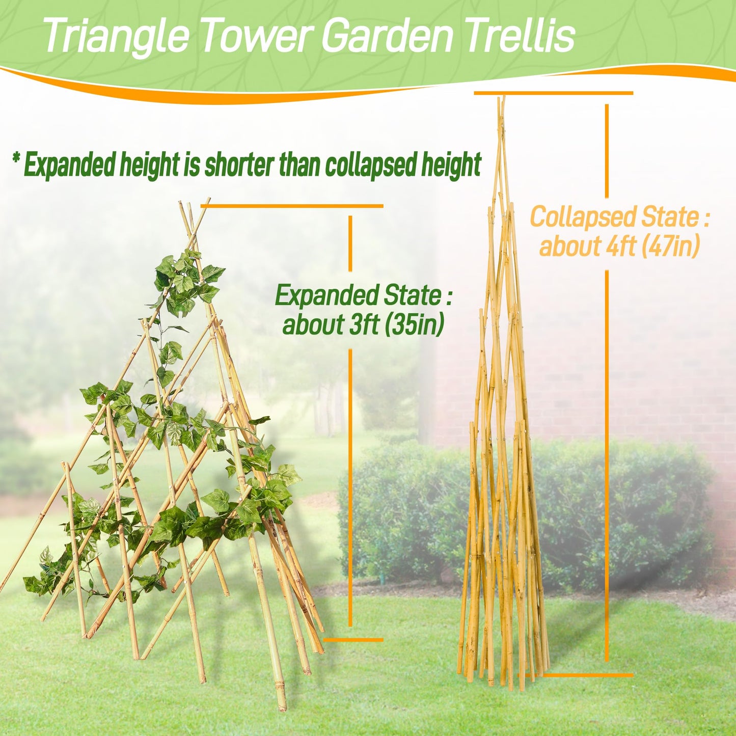 4ft Expandable Bamboo Teepee Trellis for Climbing Plants, Self-Standing Natural Bamboo Trellis for Plant Support, Folding Garden Trellis for Vines Flowers Vegetable Indoor Outdoor