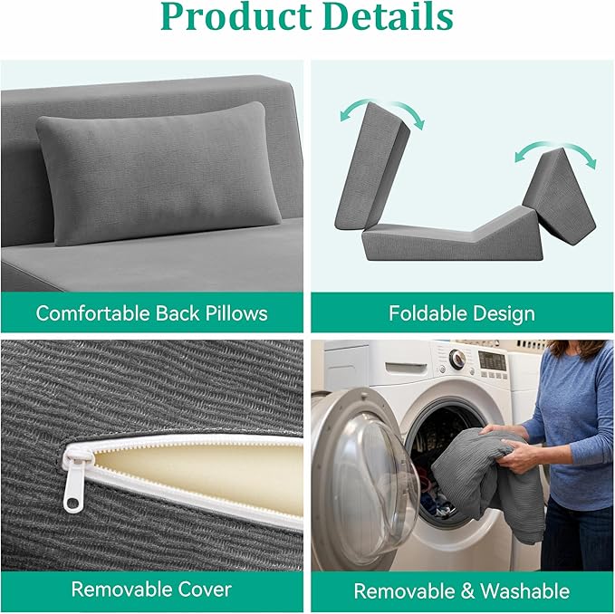 Fold Out Chair Bed, Folding Sofa Bed, 3 in 1 Convertible Sleeper Chair Bed