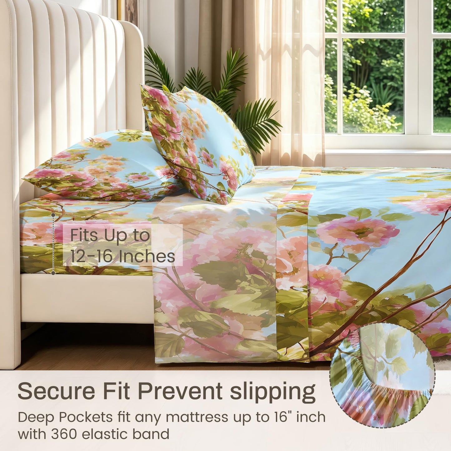 Spring Flower Bedding Set 4 Pcs Blue Sky Floral Full Sheets