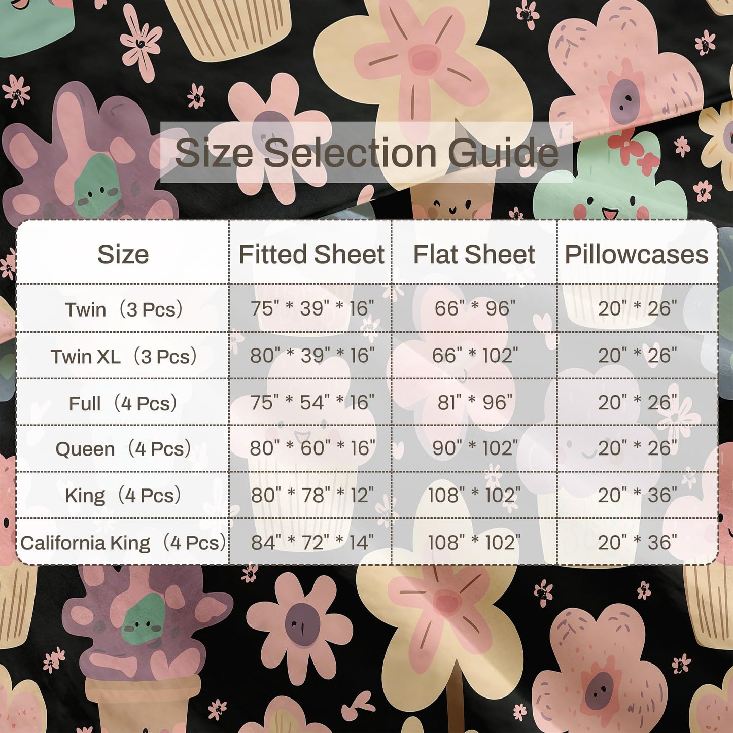 Girls Flower Bedding Set 4 Pcs Kawaii Food King Sheets