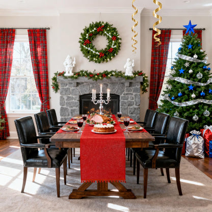 SevenFish Rustic Burlap Table Runner, 14x72 inch Red with Pom Pom for Christmas, Valentine's Day, Wedding & Home Decor