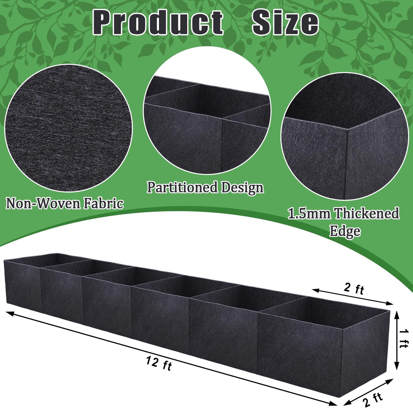 POILKMNI 12x2x1ft Fabric Raised Garden Bed - Outdoor Planter Box Non-Woven Fabric Patio Planting Bed Garden Grow Bed Bag for Growing Herbs, Flowers and Vegetables