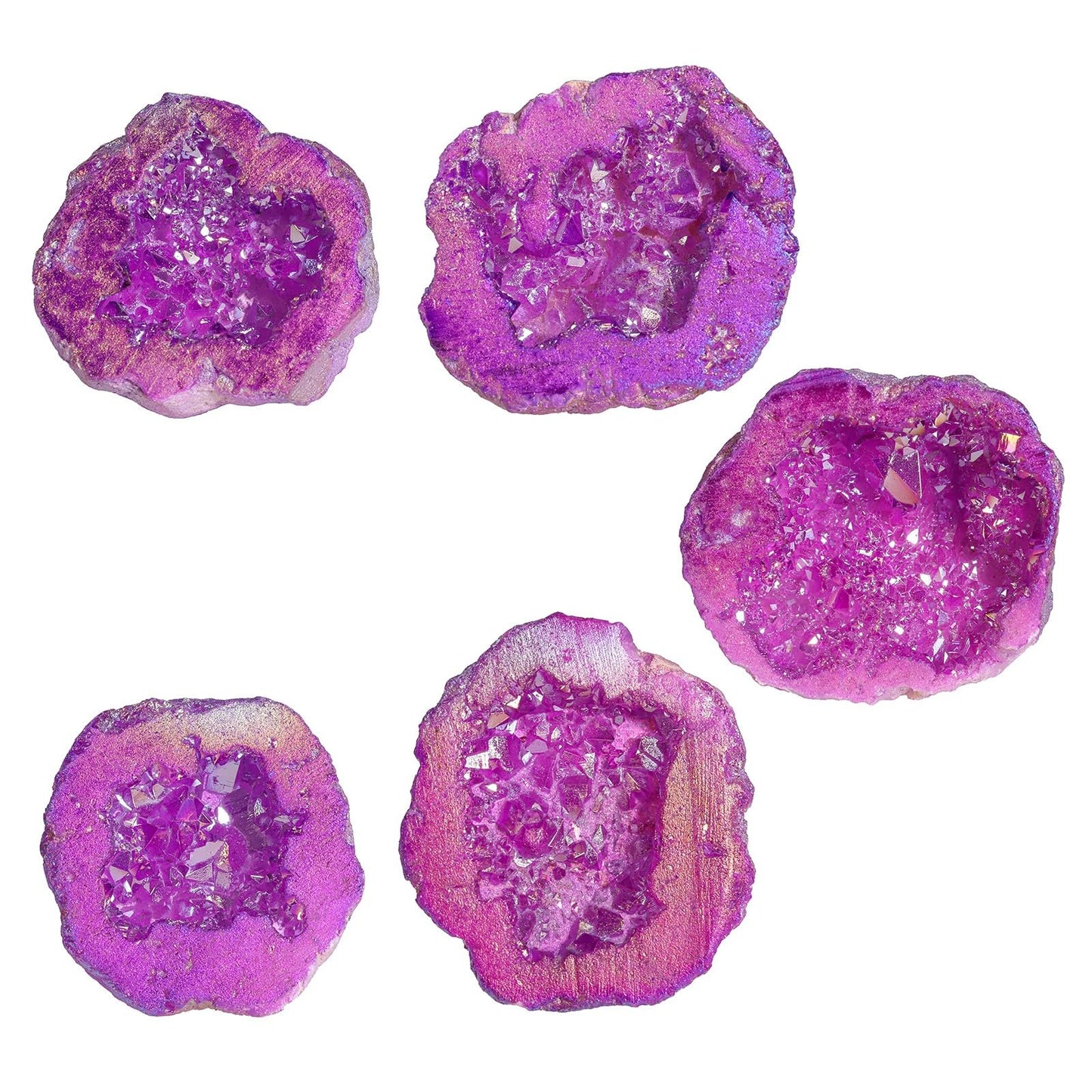 moonsix Pack of 2 Angel Aura Quartz Geode Crystals for Reiki Healing, Titanium Coated Irregular Specimen for Home Office Decor, Purple