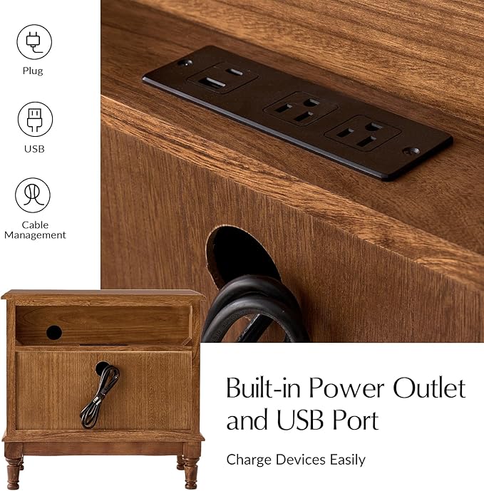 HULALA HOME Solid Wood Storage End Table