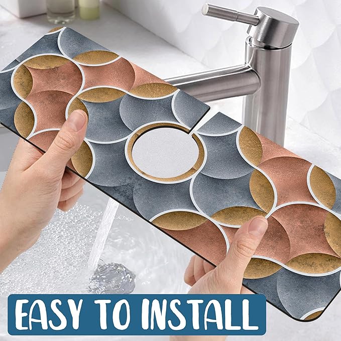 Geometric Printing Sink Faucet Absorbing Mat Ceramic Tile Texture Super