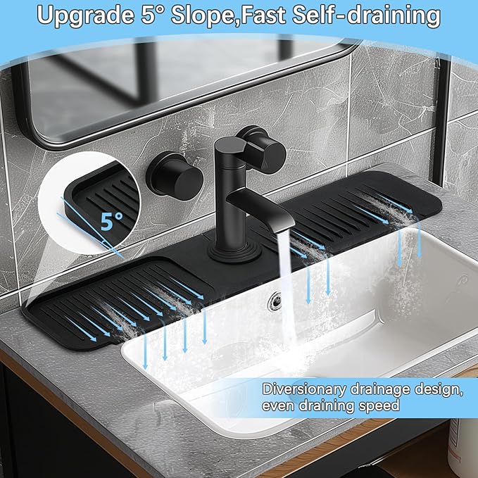 5° Slope Kitchen Sink Faucet Mat, Kitchen Sink Splash Guard, Silicone Material