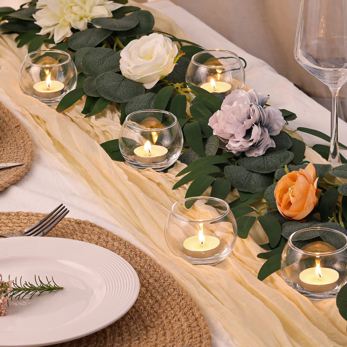 Volens 24PCS Clear Votive Candle Holders for Table Centerpieces, 2''×2'' Round Glass Tealight Candle Holders Bulk for Wedding Decor and Home Decorations