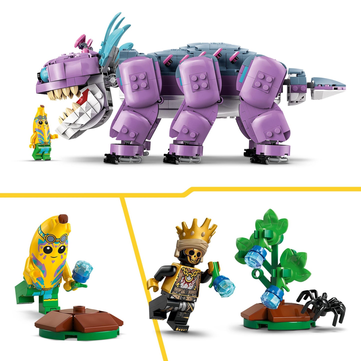 LEGO Fortnite Klombo Toy - Play & Display Dino Figure with Oro and Island Peely Minifigures, plus Accessories - Gamer Gift for 10+ Year Old Boys, Girls & Fans - 77077