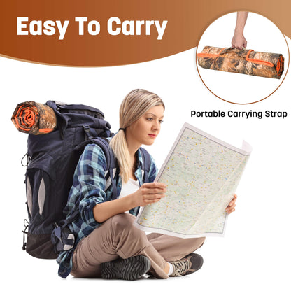 Tirrinia Waterproof Outdoor Blanket with Sherpa Lining, Windproof Triple Layers Warm Comfy Foldable for Camping Stadium, Sports, Picnic, Grass, Travel, Camo Orange Emergency Car Blanket 51''X 59''