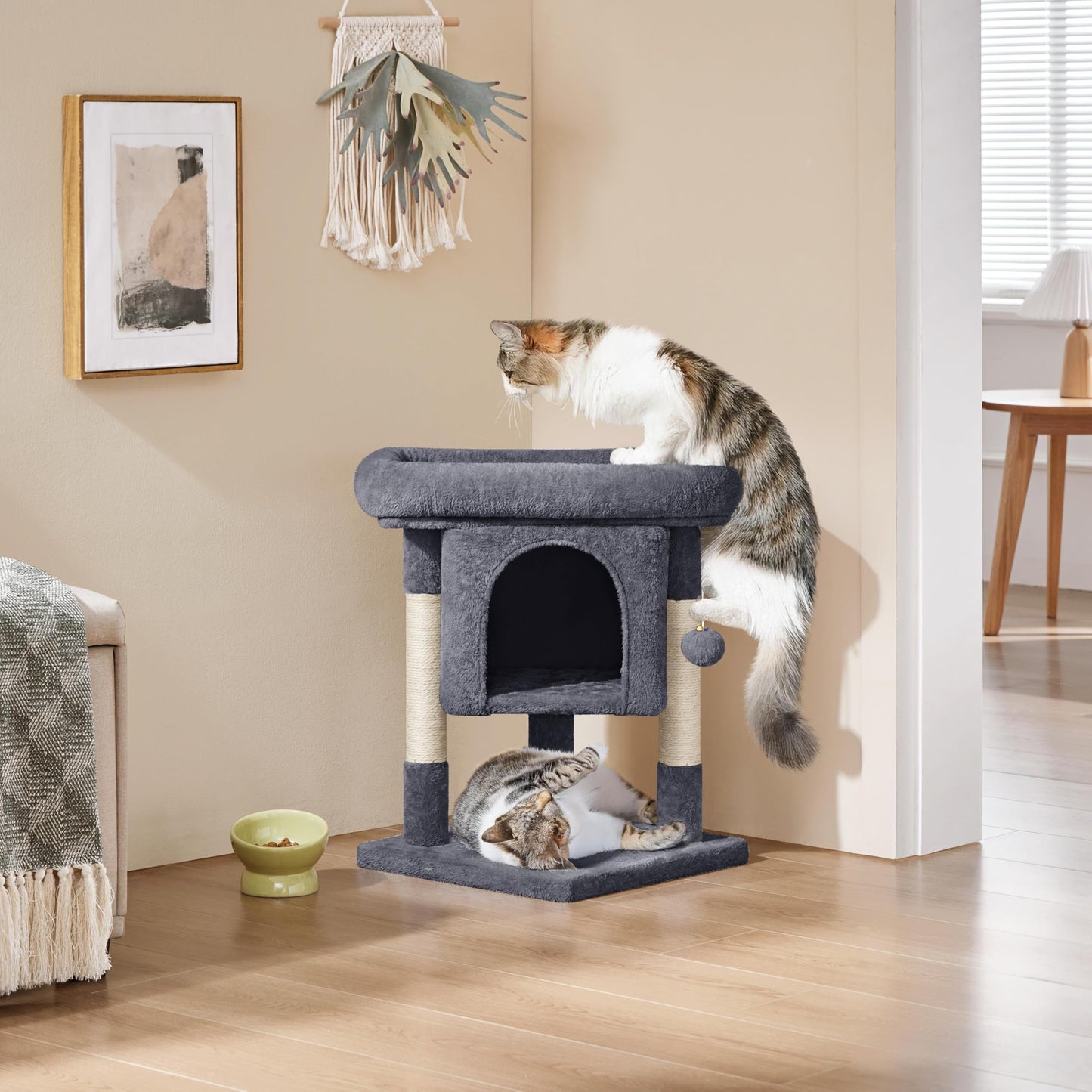 Yaheetech 59cm Basic Cat Tree Tower, Cat Scratching Post w/Oversized Perches, Condo and Hanging Ball, Pet Furniture House for Kittens Pets, Dark Grey