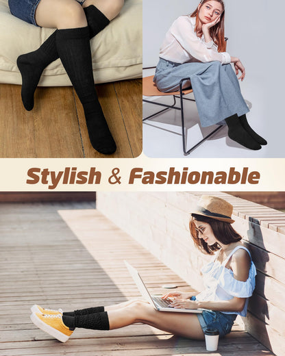 Ludaro 5 Pairs Slouchy Socks for Women, Soft Cotton Long Scrunch Tube Stockings for Women Girls, Casual Crew Boot Thigh High Thick Knit Slouch Socks for Winter