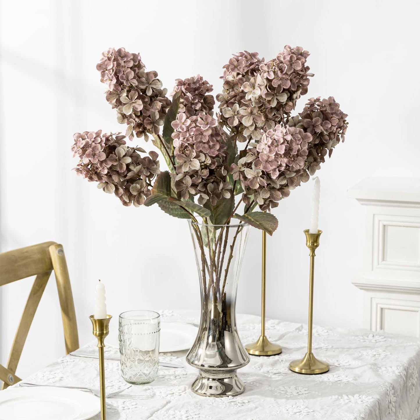 Ttranewsoo Fake Flowers Hydrangea Silk Flowers with Stems,Brown Flowers Fall Hydrangea Artificial Flowers,Winter Flowers Artificial for Decoration Vase Indoor and Outdoor 24"（Brown ） 8PCS Wthout Vase