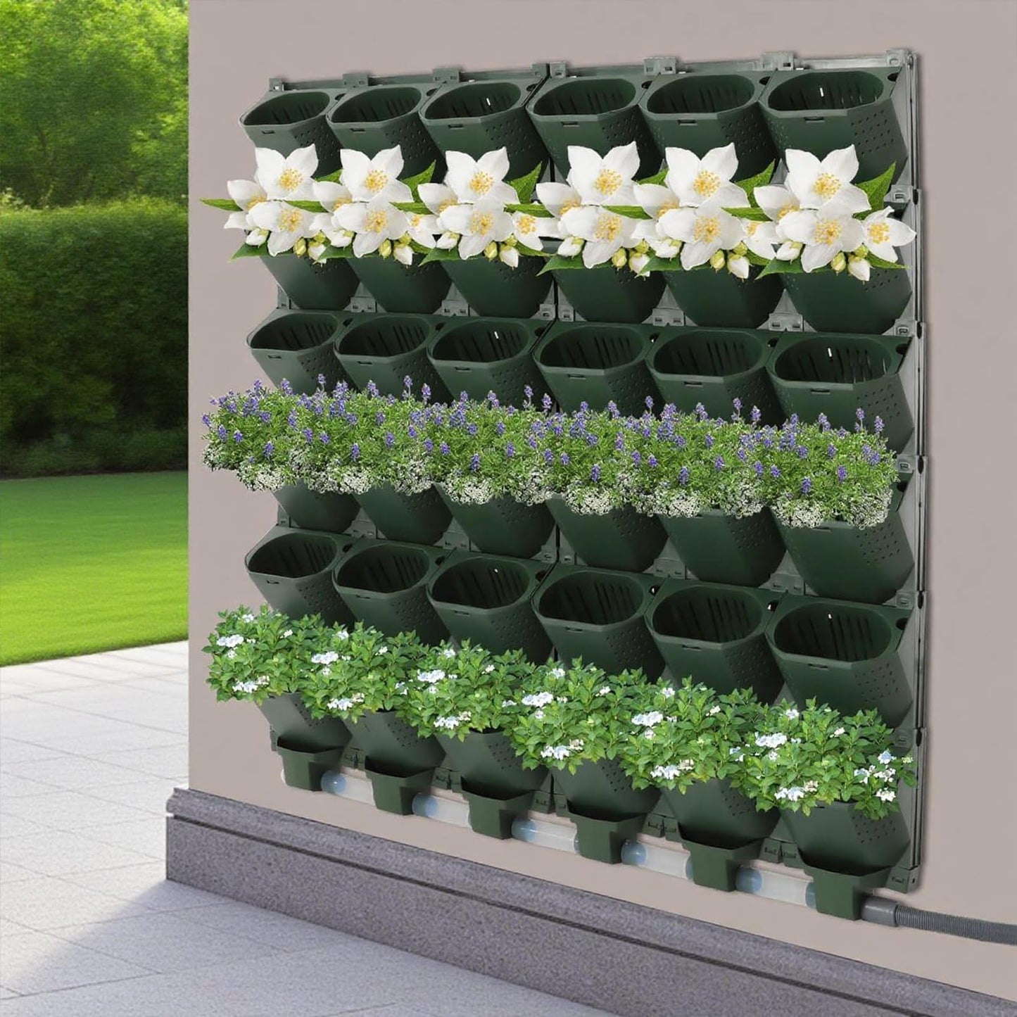 ZeStarDair Self-Watering Wall-Mounted Planter Vertical Wall Planter with 36 Pots Wall Mounted Plastic Plant Grow Pots Vertical Living Green WallGarden Growing System for Home (Dark Green)