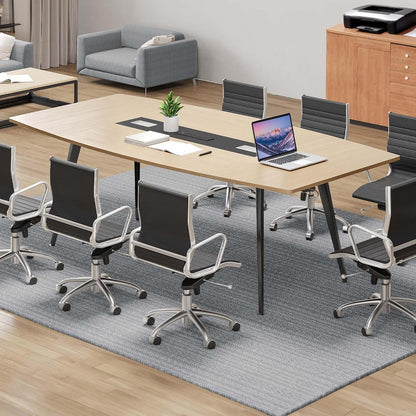 DWVO 6FT Conference Table, 70.8" Boat Shaped Meeting Table with Power Outlets & Rectangle Grommet, Modern Seminar Table for Office Conference Room, Boardroom Desk
