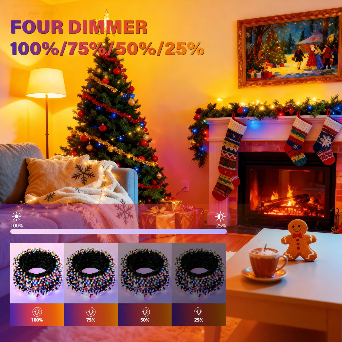 AHAWILL String Lights for Christmas Decor,LED RGB Classroom Lights, Waterproof Fairy Lights Indoor for Christmas Decor,Dimmable,8 Modes,Valentine's Day Home Decorations (83ft)