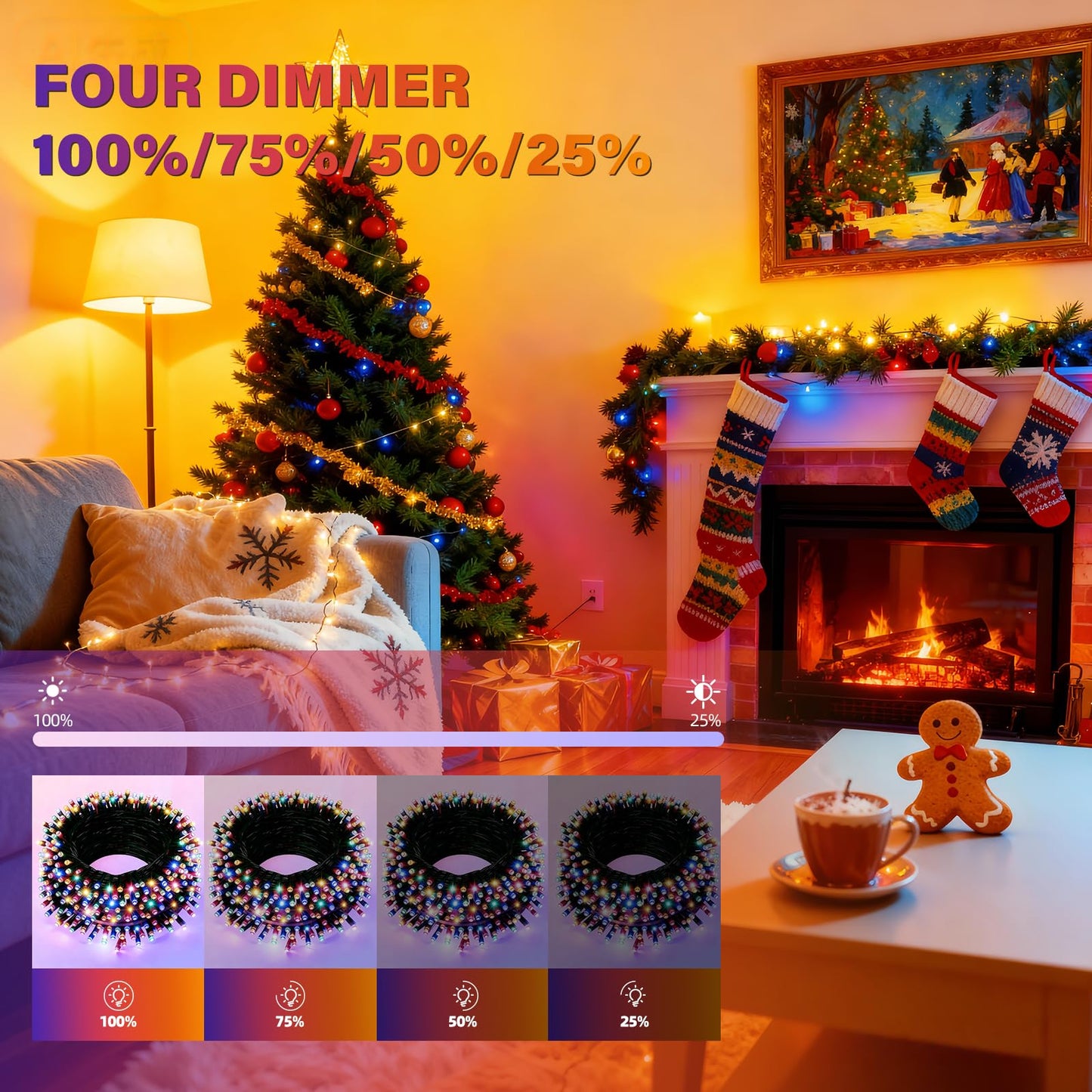 AHAWILL String Lights for Christmas Decor,LED RGB Classroom Lights, Waterproof Fairy Lights Indoor for Christmas Decor,Dimmable,8 Modes,Valentine's Day Home Decorations (83ft)