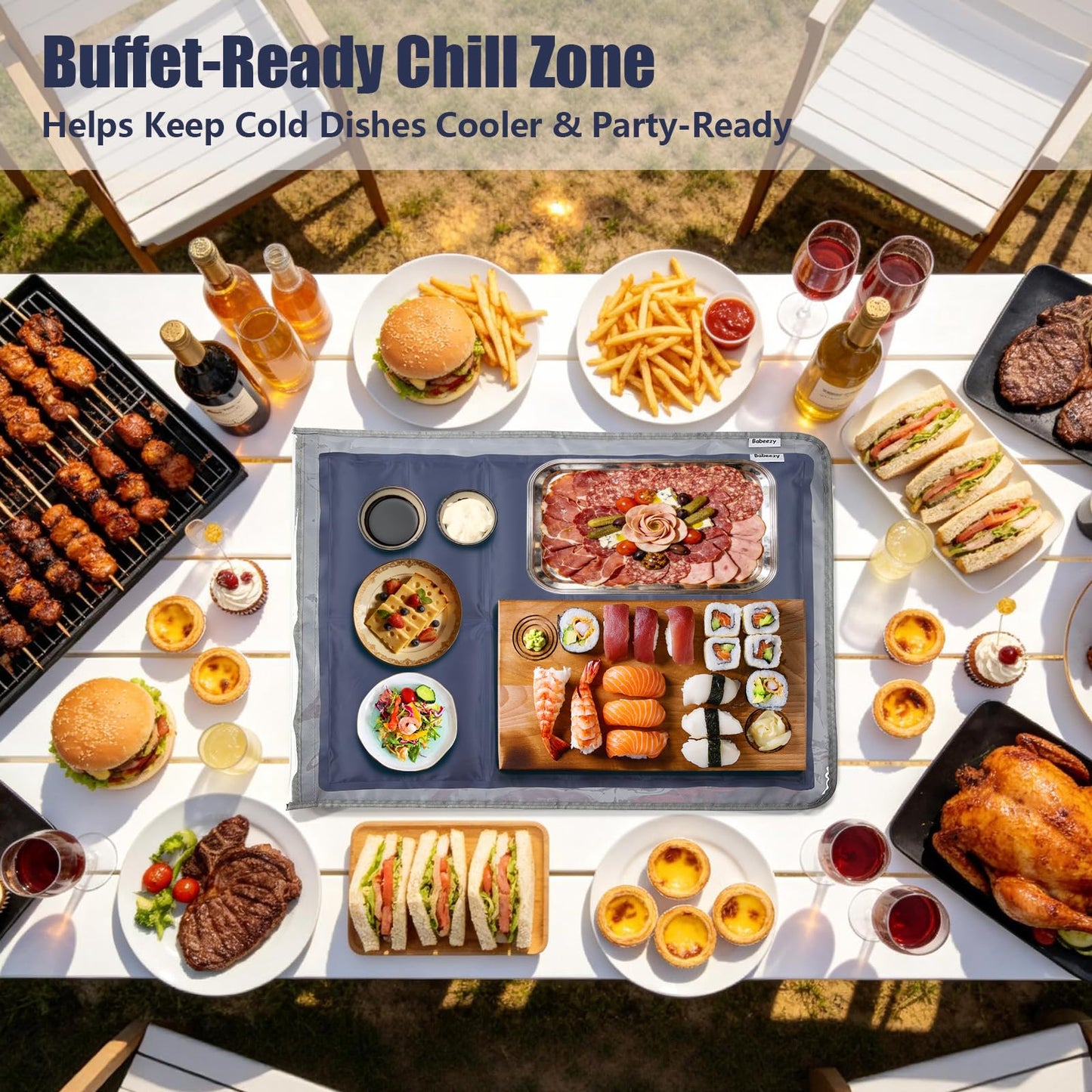 Babeezy 2-Pack Party Mat Chiller Extra-Large Foldable Reusable Cooling Mats with Sleeve 12 Large Cells Buffet Tray Chillers for Charcuterie Tables, Cheese & Deli Meats, Veggie/Fruit Trays, Sushi