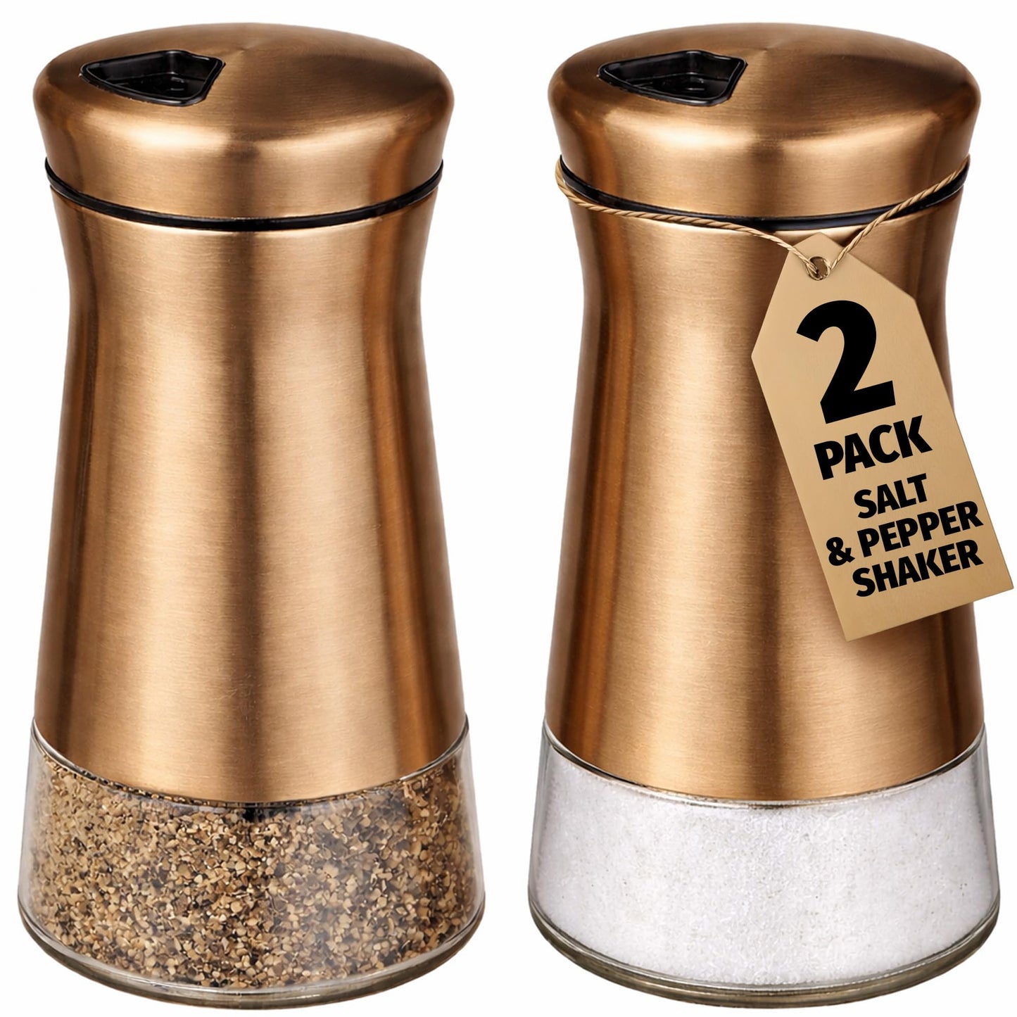 Salt and Pepper Shakers Set with Adjustable Pour Holes by CHEFVANTAGE - Bronze